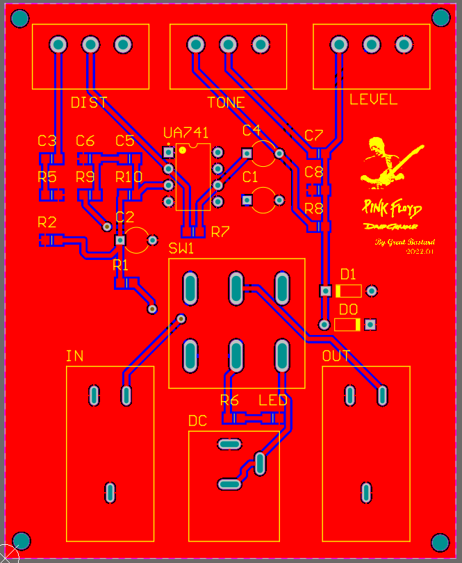 简单失真效果器PCB板图