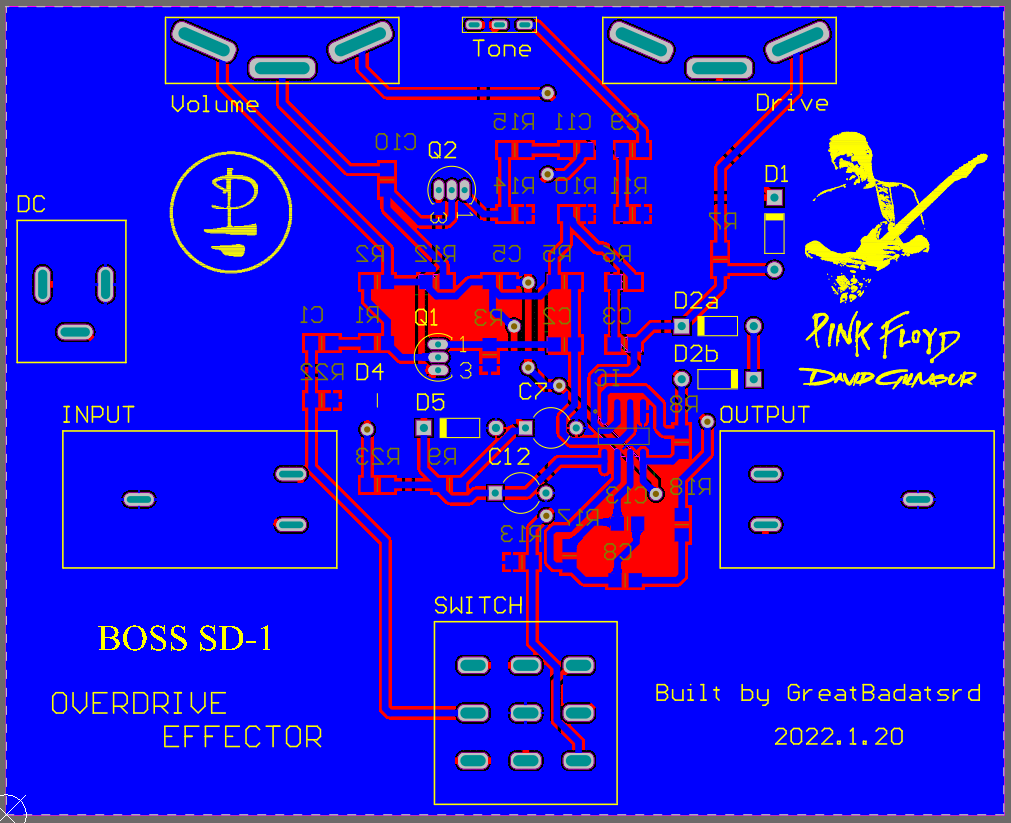 BOSS SD-1 Overdrive PCB Diagram Bottom Layer