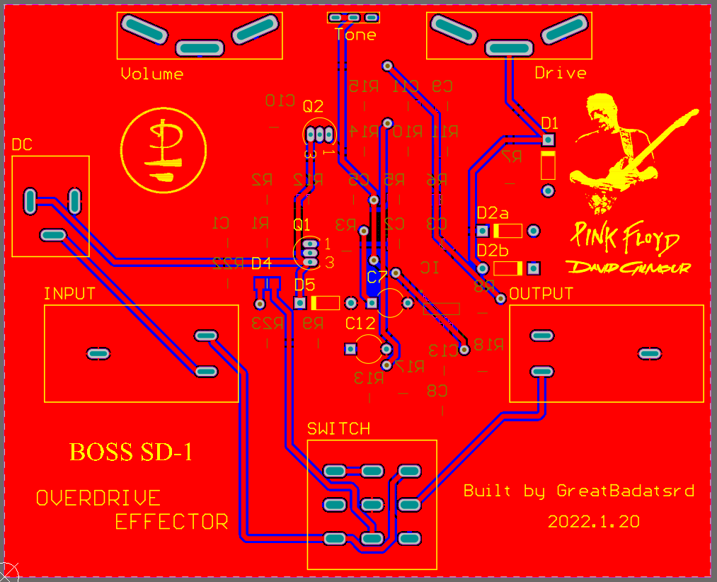 BOSS SD-1 Overdrive PCB Diagram Top Layer